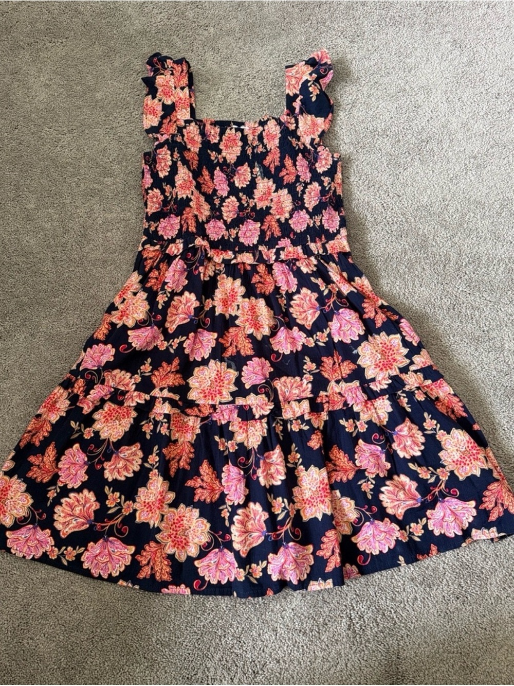 Old Navy Navy Floral Tiered Sundress with Pink & Coral Blooms